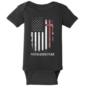 Christian US USA Flag American Christ Faith Over Fear Cross Baby Bodysuit