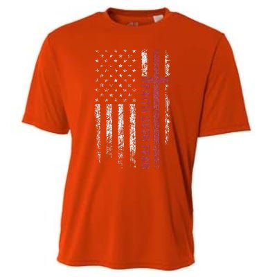 Christian US USA Flag American Christ Faith Over Fear Cross Cooling Performance Crew T-Shirt