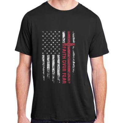 Christian US USA Flag American Christ Faith Over Fear Cross Adult ChromaSoft Performance T-Shirt