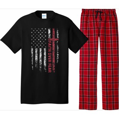 Christian US USA Flag American Christ Faith Over Fear Cross Pajama Set