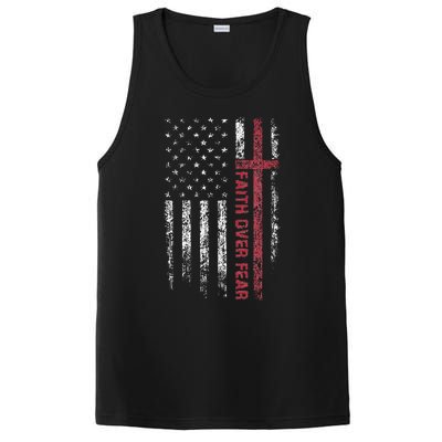 Christian US USA Flag American Christ Faith Over Fear Cross PosiCharge Competitor Tank