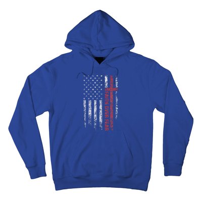 Christian US USA Flag American Christ Faith Over Fear Cross Hoodie