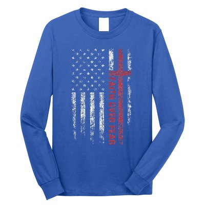 Christian US USA Flag American Christ Faith Over Fear Cross Long Sleeve Shirt