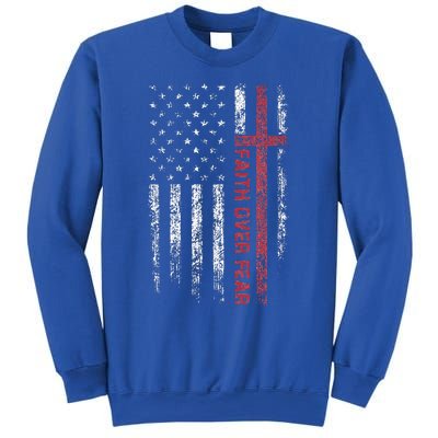 Christian US USA Flag American Christ Faith Over Fear Cross Sweatshirt