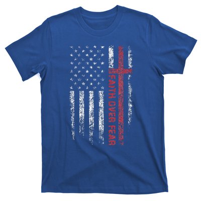 Christian US USA Flag American Christ Faith Over Fear Cross T-Shirt