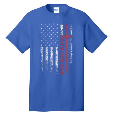 Christian US USA Flag American Christ Faith Over Fear Cross Tall T-Shirt