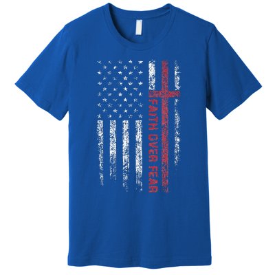 Christian US USA Flag American Christ Faith Over Fear Cross Premium T-Shirt