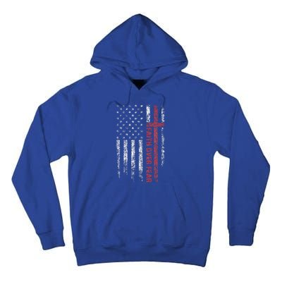 Christian US USA Flag American Christ Faith Over Fear Cross Tall Hoodie