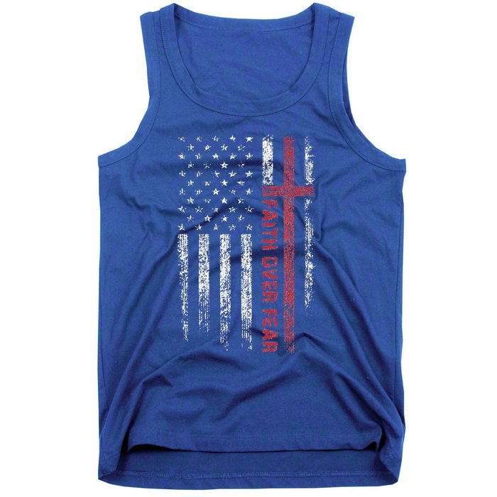 Christian US USA Flag American Christ Faith Over Fear Cross Tank Top