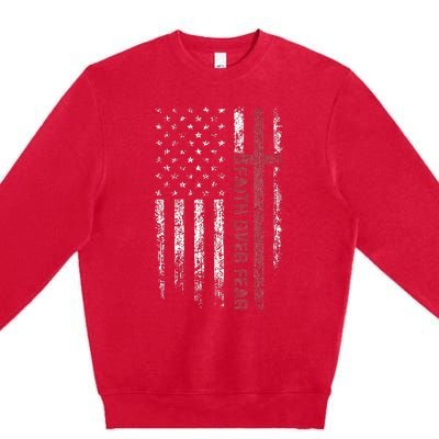 Christian US USA Flag American Christ Faith Over Fear Cross Premium Crewneck Sweatshirt