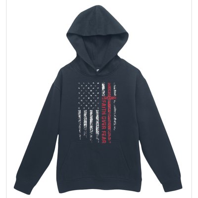 Christian US USA Flag American Christ Faith Over Fear Cross Urban Pullover Hoodie