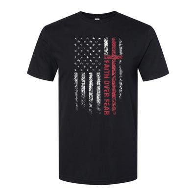 Christian US USA Flag American Christ Faith Over Fear Cross Softstyle CVC T-Shirt