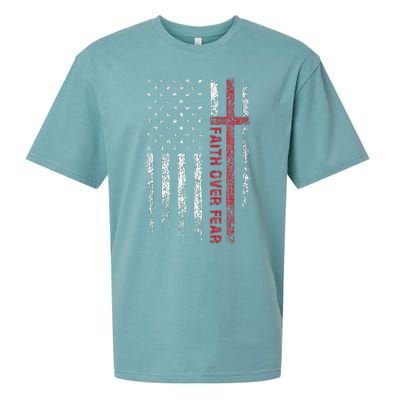 Christian US USA Flag American Christ Faith Over Fear Cross Sueded Cloud Jersey T-Shirt