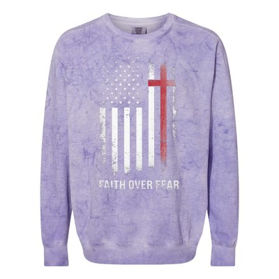 Christian Us Usa Flag American Christ Faith Over Fear Cross Colorblast Crewneck Sweatshirt