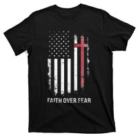 Christian Us Usa Flag American Christ Faith Over Fear Cross T-Shirt