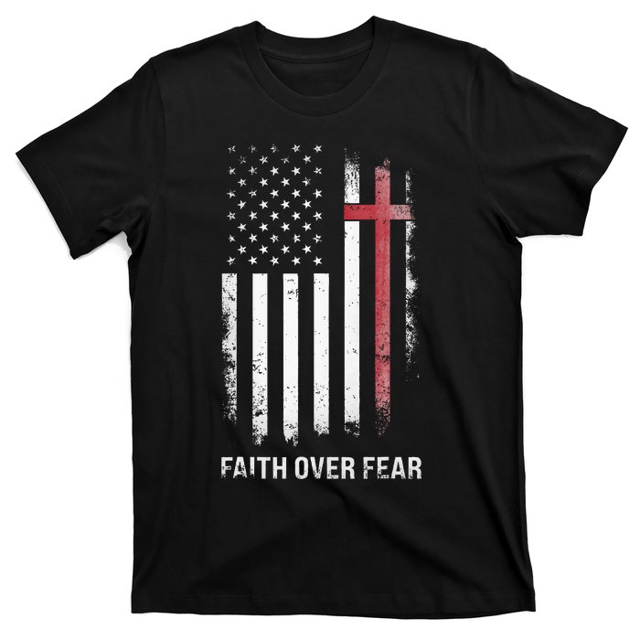 Christian Us Usa Flag American Christ Faith Over Fear Cross T-Shirt