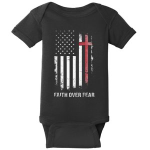 Christian Us Usa Flag American Christ Faith Over Fear Cross Baby Bodysuit