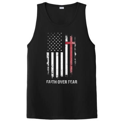 Christian Us Usa Flag American Christ Faith Over Fear Cross PosiCharge Competitor Tank