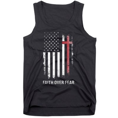 Christian Us Usa Flag American Christ Faith Over Fear Cross Tank Top