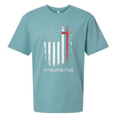 Christian Us Usa Flag American Christ Faith Over Fear Cross Sueded Cloud Jersey T-Shirt