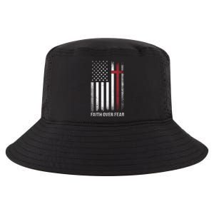 Christian Us Usa Flag American Christ Faith Over Fear Cross Cool Comfort Performance Bucket Hat