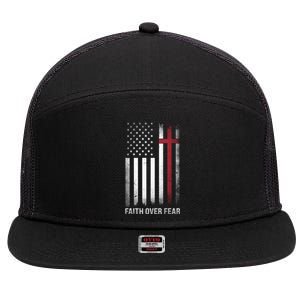 Christian Us Usa Flag American Christ Faith Over Fear Cross 7 Panel Mesh Trucker Snapback Hat