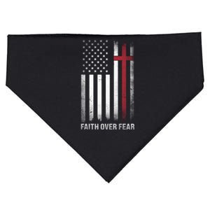 Christian Us Usa Flag American Christ Faith Over Fear Cross USA-Made Doggie Bandana