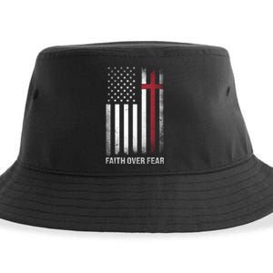 Christian Us Usa Flag American Christ Faith Over Fear Cross Sustainable Bucket Hat