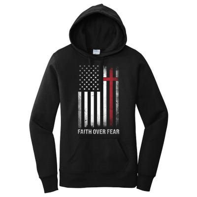 Christian Us Usa Flag American Christ Faith Over Fear Cross Women's Pullover Hoodie