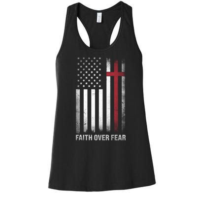 Christian Us Usa Flag American Christ Faith Over Fear Cross Women's Racerback Tank