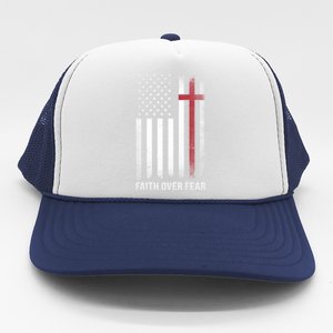 Christian Us Usa Flag American Christ Faith Over Fear Cross Trucker Hat