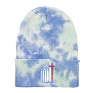 Christian Us Usa Flag American Christ Faith Over Fear Cross Tie Dye 12in Knit Beanie