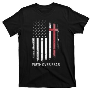 Christian Us Usa Flag American Christ Faith Over Fear Cross T-Shirt