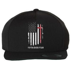 Christian US USA Flag American Christ Faith Over Fear Cross Wool Snapback Cap