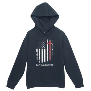 Christian US USA Flag American Christ Faith Over Fear Cross Urban Pullover Hoodie