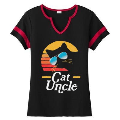 Cat Uncle Vintage 80s Style Cat Retro Sunglasses Distressed Ladies Halftime Notch Neck Tee