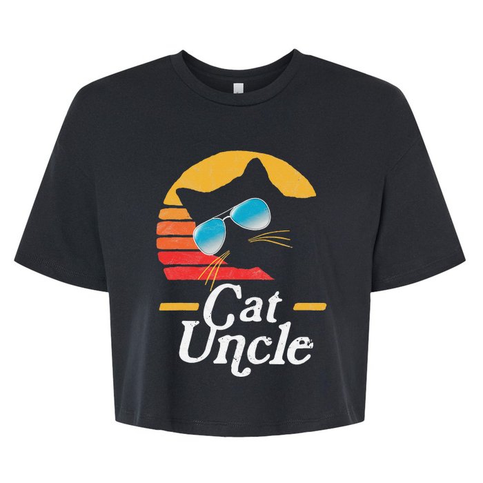 Cat Uncle Vintage 80s Style Cat Retro Sunglasses Distressed Bella+Canvas Jersey Crop Tee