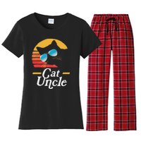 Cat Uncle Vintage 80s Style Cat Retro Sunglasses Distressed Women's Flannel Pajama Set