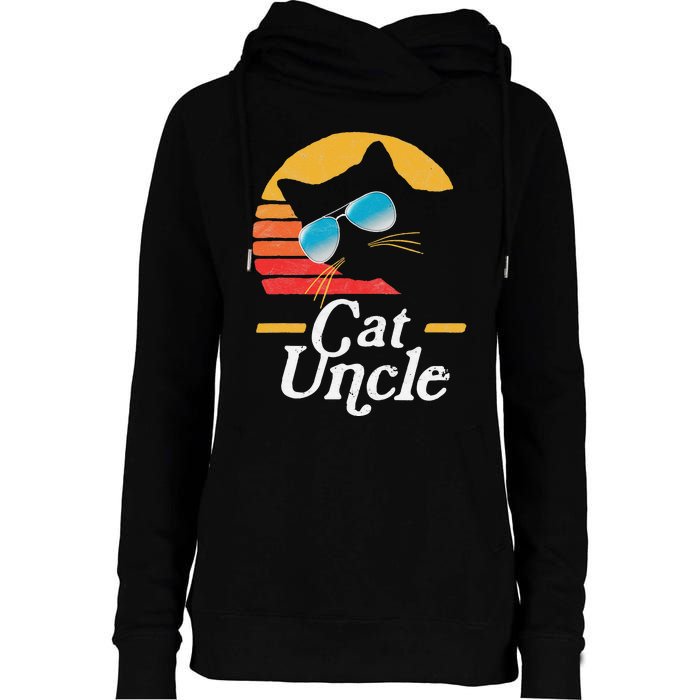 Cat Uncle Vintage 80s Style Cat Retro Sunglasses Distressed Womens Funnel Neck Pullover Hood