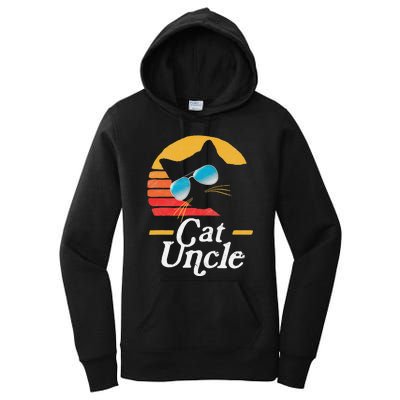 Cat Uncle Vintage 80s Style Cat Retro Sunglasses Distressed Women's Pullover Hoodie