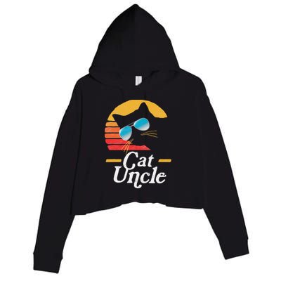 Cat Uncle Vintage 80s Style Cat Retro Sunglasses Distressed Crop Fleece Hoodie