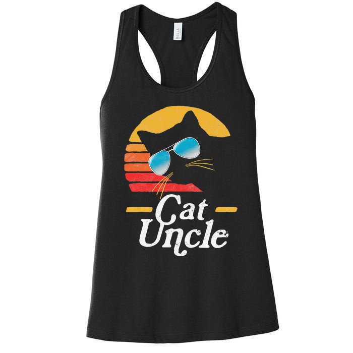 Cat Uncle Vintage 80s Style Cat Retro Sunglasses Distressed Women's Racerback Tank