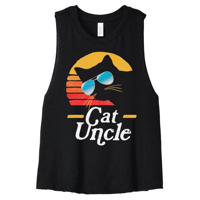 Cat Uncle Vintage 80s Style Cat Retro Sunglasses Distressed Women's Racerback Cropped Tank