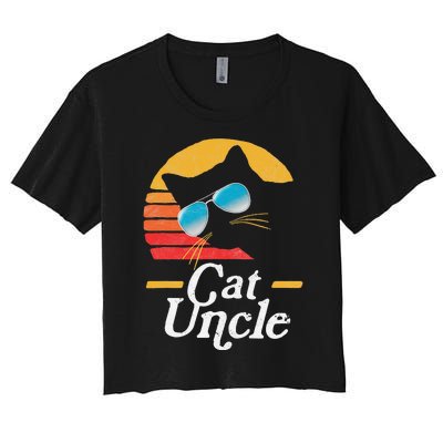 Cat Uncle Vintage 80s Style Cat Retro Sunglasses Distressed Women's Crop Top Tee