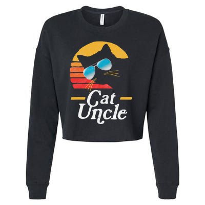 Cat Uncle Vintage 80s Style Cat Retro Sunglasses Distressed Cropped Pullover Crew