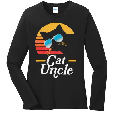 Cat Uncle Vintage 80s Style Cat Retro Sunglasses Distressed Ladies Long Sleeve Shirt