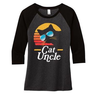 Cat Uncle Vintage 80s Style Cat Retro Sunglasses Distressed Women's Tri-Blend 3/4-Sleeve Raglan Shirt