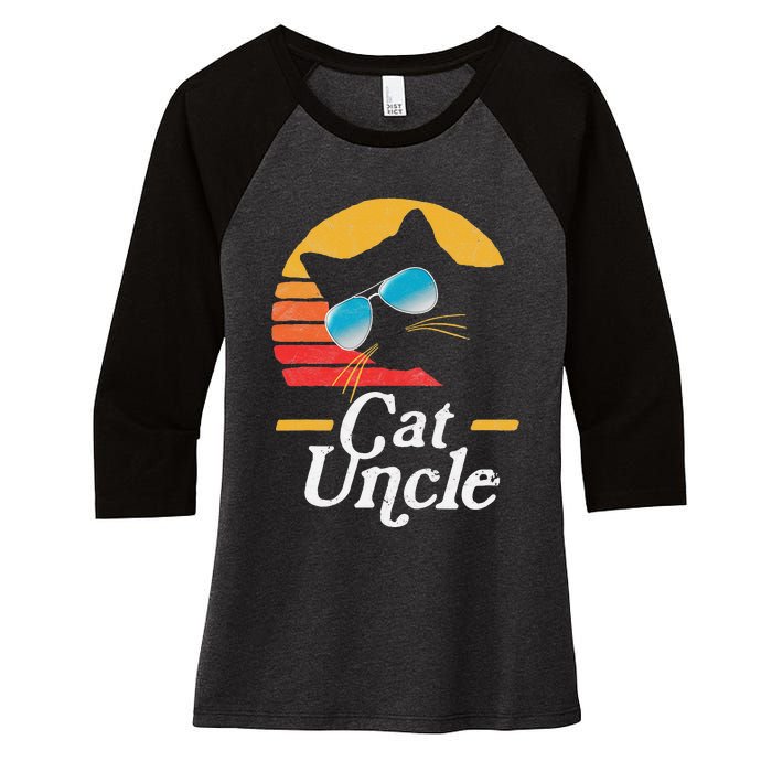 Cat Uncle Vintage 80s Style Cat Retro Sunglasses Distressed Women's Tri-Blend 3/4-Sleeve Raglan Shirt