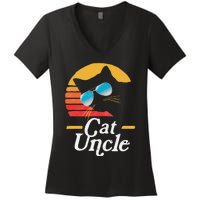 Cat Uncle Vintage 80s Style Cat Retro Sunglasses Distressed Women's V-Neck T-Shirt