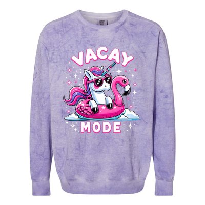 Cute Unicorn Vacay Mode Funny Family Vacation Flamingo Gift Colorblast Crewneck Sweatshirt